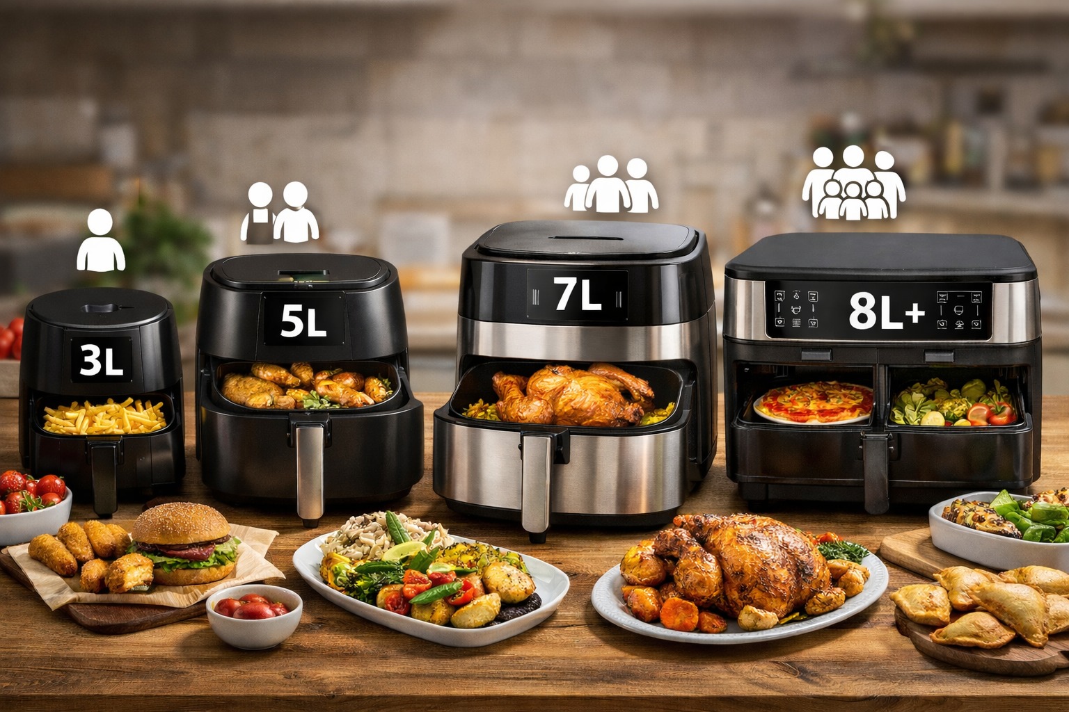 tamaño de freidora de aire